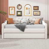 Bellemave® Twin Size Tufted Upholstered Daybed with Trundle ,Velvet Sofabed with USB&Type - C Charging Ports - Bellemave